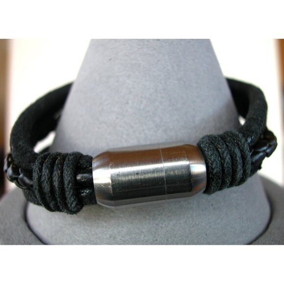 Hammered Silver Pendant Necklace With Black Cord By Karma Bella - Picture 5 of 5